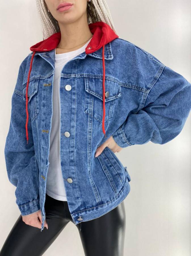 Купить джинсовая куртка женская с капюшоном арт. 1037913 - верхняя одеждаоптом по низкой цене