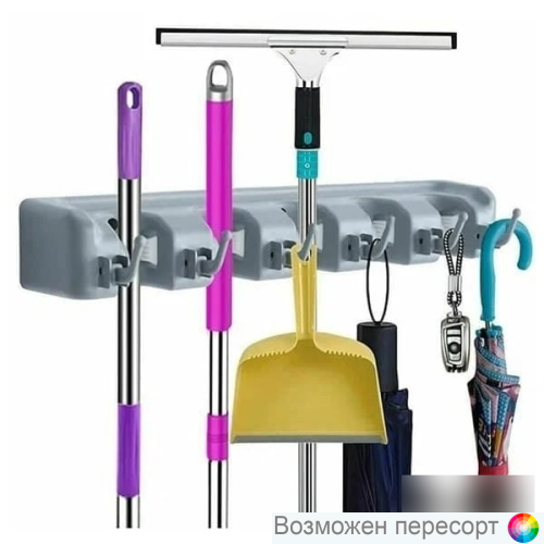 Настенный держатель для 5 швабр и 6 крючков арт. 1320430 Настенный держатель для 5 швабр и 6 крючков арт. 1320430